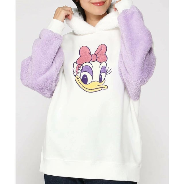 プルオーバー フーディー ボアパーカー レディース ふわふわ もこもこ 防寒 秋 冬 DISNEY （オフホワイト）