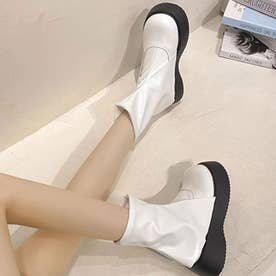 折り返しショートブーツ レディース 10代 20代 30代 韓国ファッション 春 秋 冬 カジュアル 可愛い 白 黒 シンプル 無地 暖かい 靴 （ホワイト）