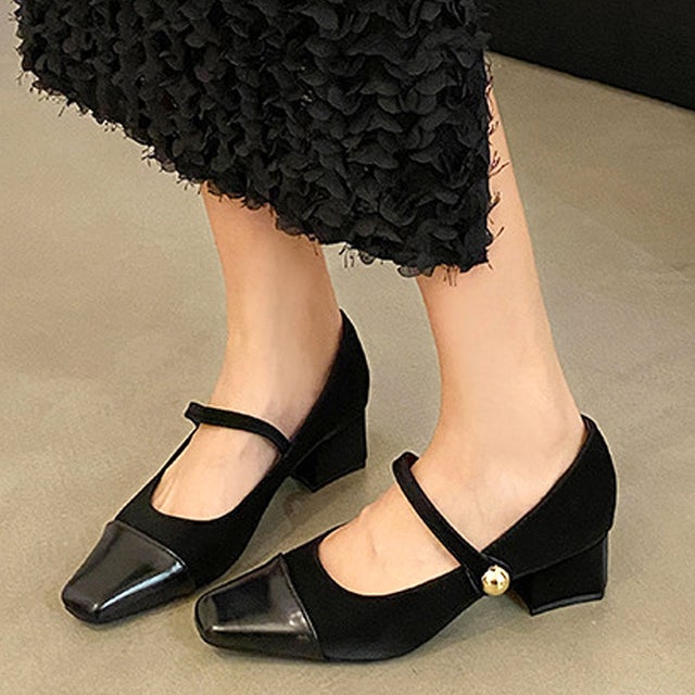 
                    メリージェーンパンプス レディース 10代 20代 30代 韓国ファッション カジュアル シューズ 靴 かわいい 無地 シンプル 大人 黒 通勤 （ブラック）