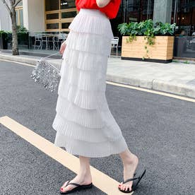 ティアードフリルスカート レディース 春服 夏 秋 10代 20代 30代 韓国ファッション シアー ミモレ丈 ロング マーメイドスカート 大きいサイズ （ホワイト）