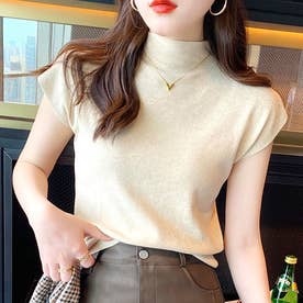 ハイネックサマーニット 韓国ファッション 10代 20代 30代 軽い 着心地 オフィス カジュアル 大人っぽい 綺麗め ライフスタイル （キャメル）