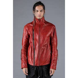D.HYGEN Horse Leather Dual Zip High Neck Jacket （RED） - Osaka