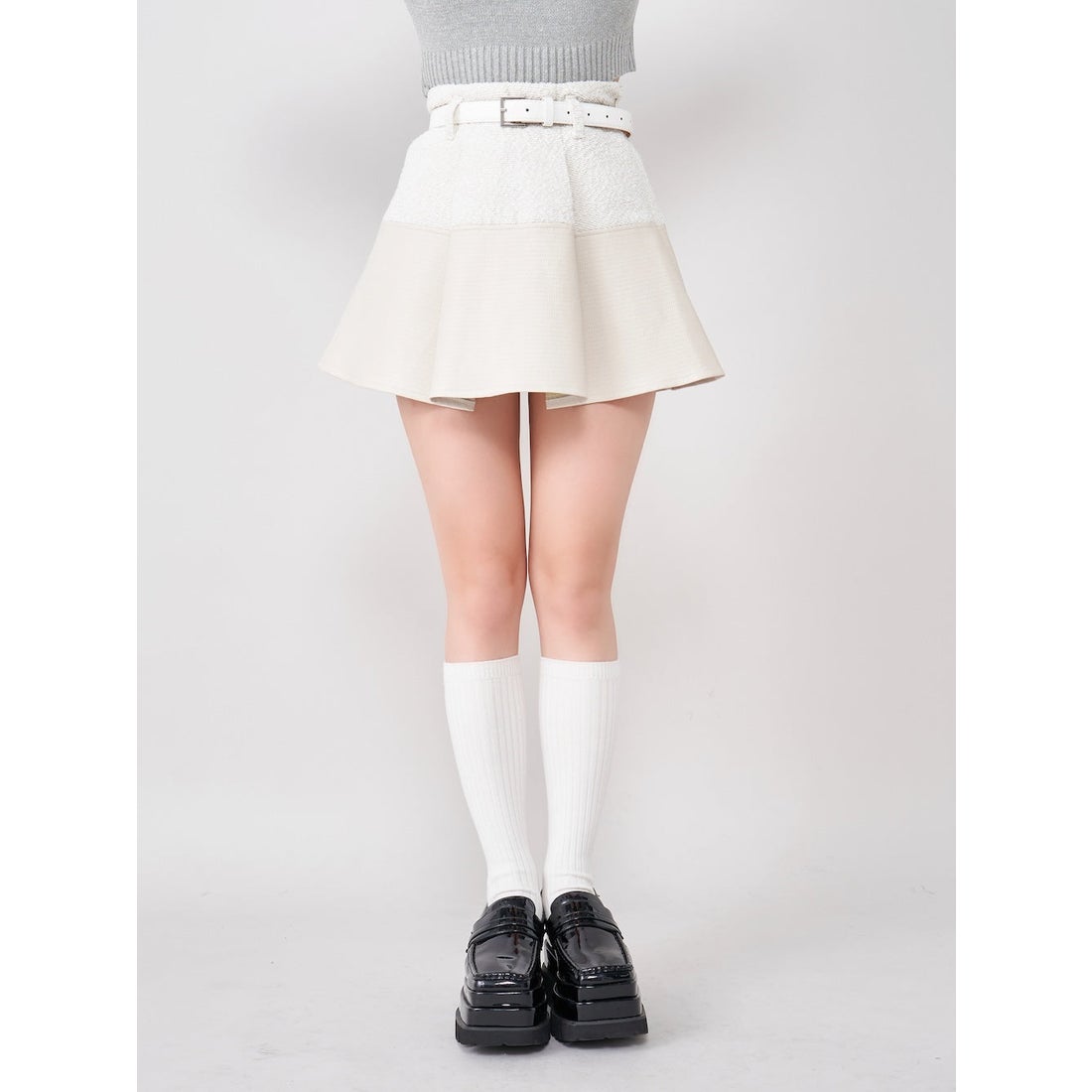 ダーリッチ Darich レザードッキングベルトフリルミニスカート 