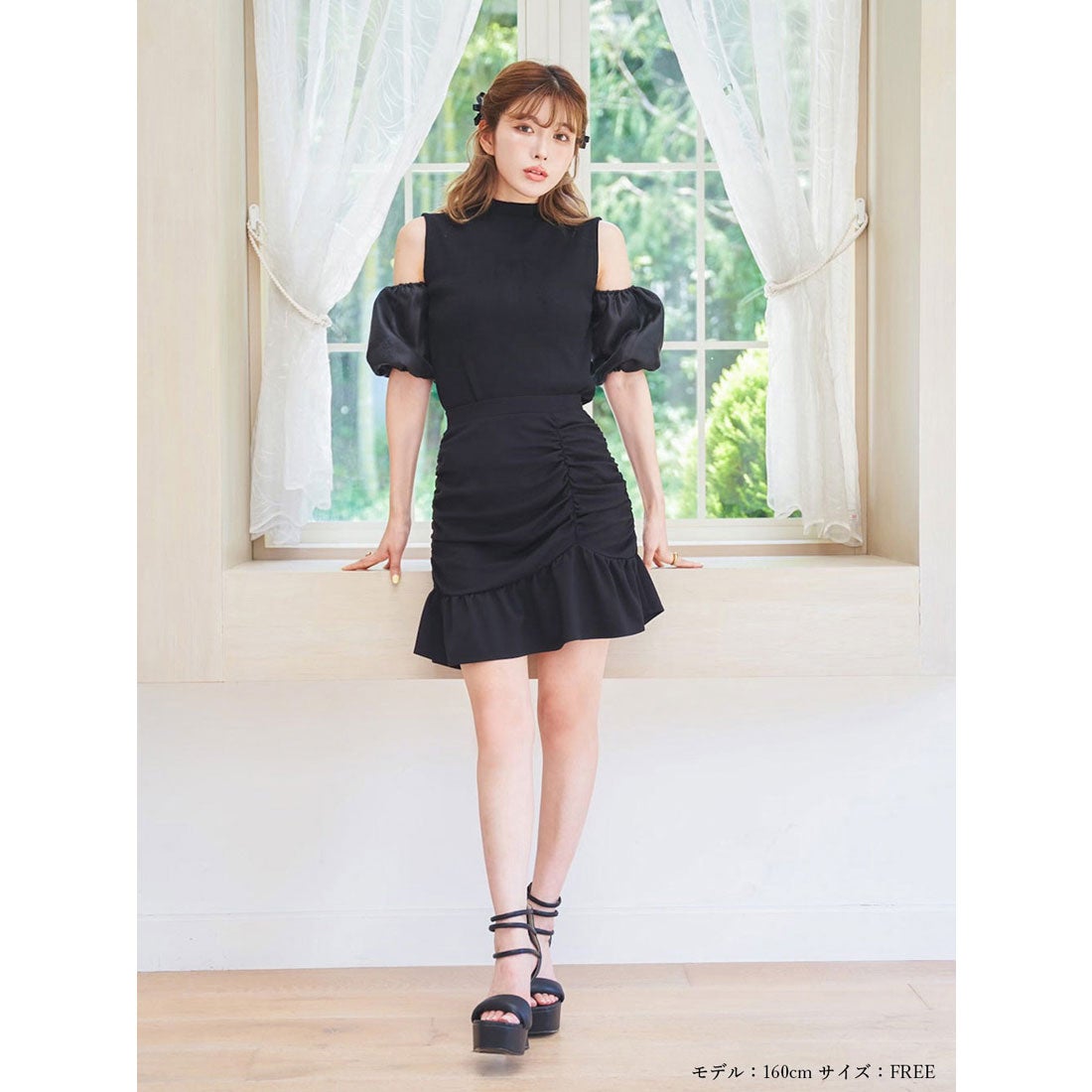 ダーリッチ Darich ギャザーフリルミニスカート （ブラック 