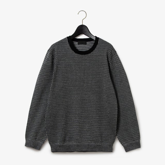 ジオメトリックジャカードクルーネックニット （グレー）