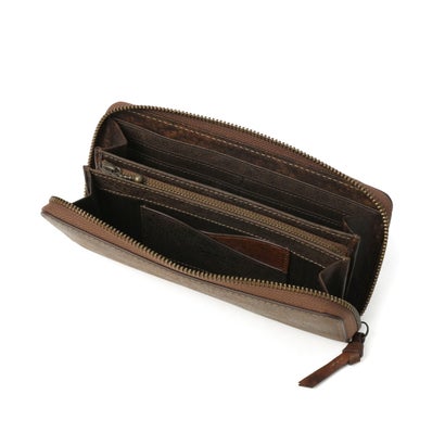 ラウンド長財布 メンズ レディース 財布 長財布 本革 レザー ラウンドファスナー 大人 シック シンプル 経年変化 大容量 プレゼント 定番 セディメント 0622002 （チョコ）｜詳細画像