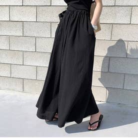 レディース リネン風スカートパンツ （ブラック）