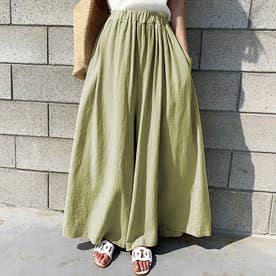 レディース リネン風スカートパンツ （グリーン）