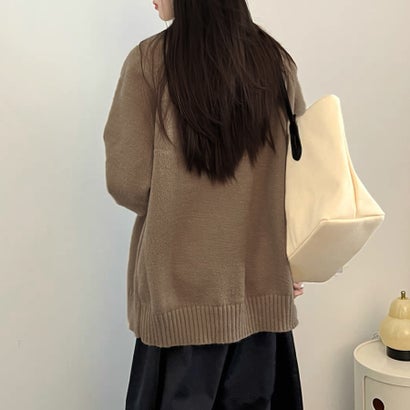 Vネック長袖オーバーサイズニットカーディガン レディース トップス （ブラウン）｜詳細画像