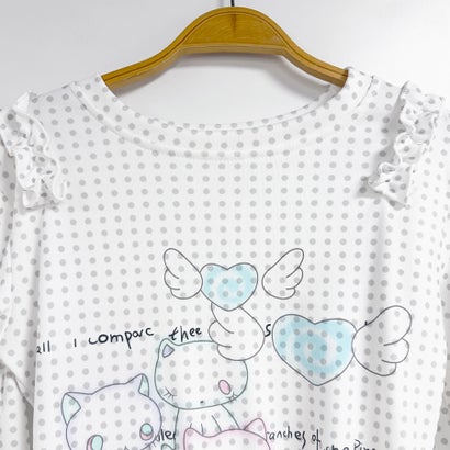 ドゥー ベル Doux Belle ドット柄＆キャットプリントフリル長袖カットソー レディース トップス （ホワイト）｜詳細画像