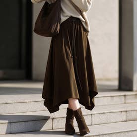 アシンメトリーヘムロングフレアスカート レディース ボトムス （ブラウン）