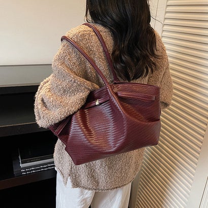 ドゥー ベル Doux Belle 型押しPUレザー2WAYトートバッグ レディース バッグ （ワインレッド）｜詳細画像
