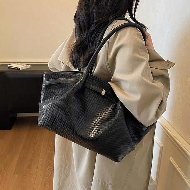 型押しPUレザー2WAYトートバッグ レディース バッグ （ブラック）