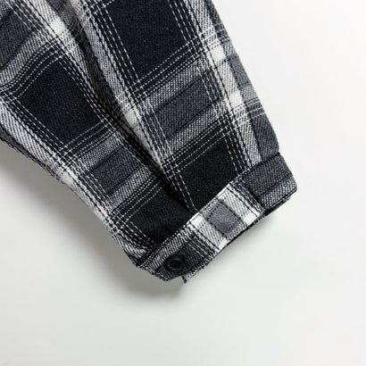 フード付きチェック柄長袖シャツアウター レディース トップス （ブラック）｜詳細画像