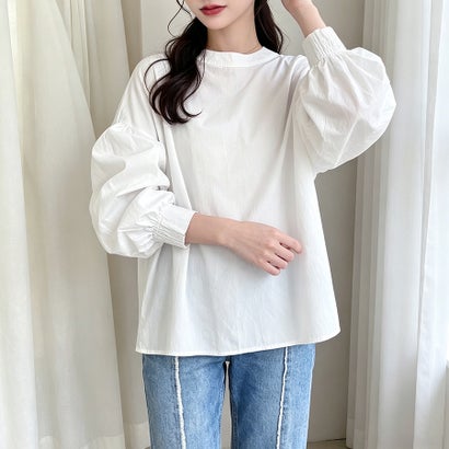 ドゥー ベル Doux Belle 前後2WAYスタンドカラー長袖シャツブラウス レディース トップス （ホワイト）｜詳細画像