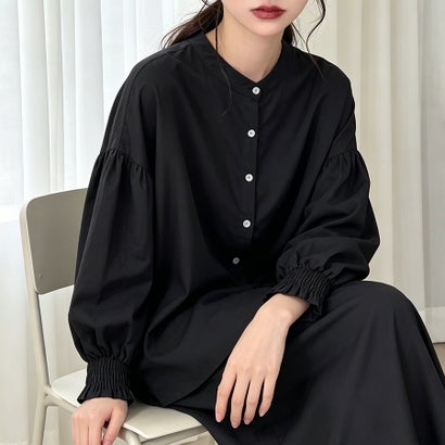 ドゥー ベル Doux Belle 前後2WAYスタンドカラー長袖シャツブラウス レディース トップス （ブラック）｜詳細画像