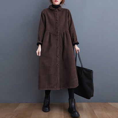裏起毛コーデュロイシャツワンピースレディース ワンピース ロング （ダークブラウン）｜詳細画像