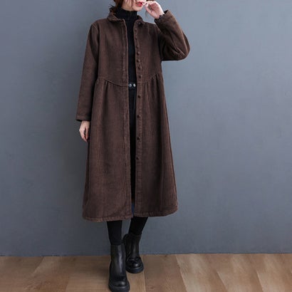 裏起毛コーデュロイシャツワンピースレディース ワンピース ロング （ダークブラウン）｜詳細画像