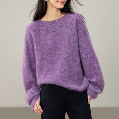 ドゥー ベル Doux Belle ボートネック長袖ふわふわニットセーター レディース トップス （パープル）｜詳細画像