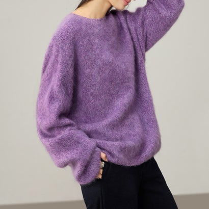 ドゥー ベル Doux Belle ボートネック長袖ふわふわニットセーター レディース トップス （パープル）｜詳細画像