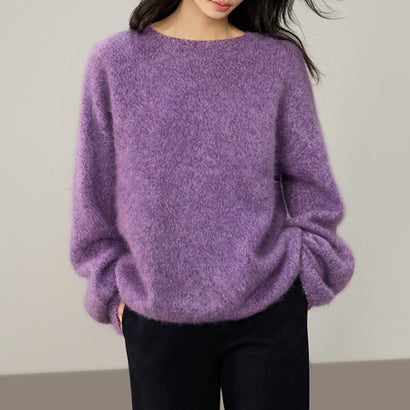 ドゥー ベル Doux Belle ボートネック長袖ふわふわニットセーター レディース トップス （パープル）｜詳細画像