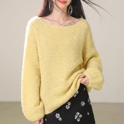 ドゥー ベル Doux Belle ボートネック長袖ふわふわニットセーター レディース トップス （イエロー）｜詳細画像