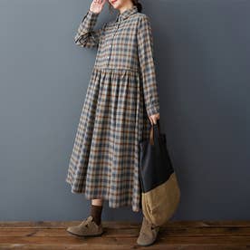 選べる柄3TYPE×襟付き長袖ロングシャツワンピース レディース ワンピース （TYPE1）