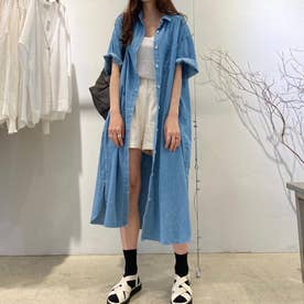 コットン 綿 ロングデニムシャツ （ブルー）