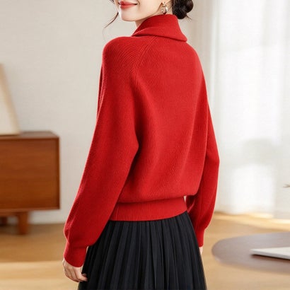 ドゥー ベル Doux Belle ニットマフラー×アシンメトリーボタンニット レディース トップス （レッド）｜詳細画像