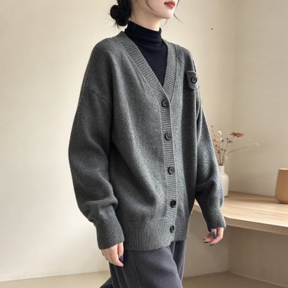 ドゥー ベル Doux Belle Vネックオーバーサイズ長袖ニットカーディガン レディース トップス （グレー）｜詳細画像