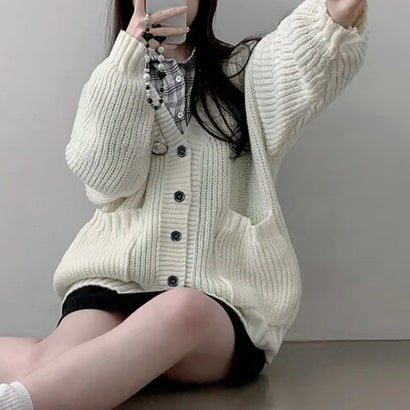 ドゥー ベル Doux Belle Vネックルーズ長袖ニットカーディガン レディース トップス （オフホワイト）｜詳細画像