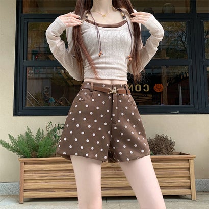 ドゥー ベル Doux Belle ドット柄ハイウエストショートパンツ レディース ボトムス （ダークブラウン）｜詳細画像