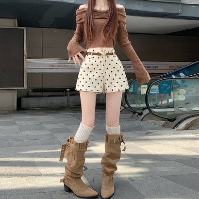 ドゥー ベル Doux Belle ドット柄ハイウエストショートパンツ レディース ボトムス （ベージュ）｜詳細画像