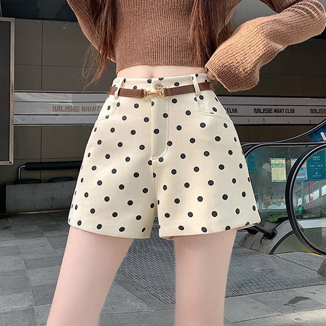 ドット柄ハイウエストショートパンツ レディース ボトムス （ベージュ）