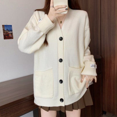 ドゥー ベル Doux Belle Vネックオーバーサイズ長袖ニットカーディガン レディース トップス （ベージュ）｜詳細画像