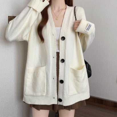 ドゥー ベル Doux Belle Vネックオーバーサイズ長袖ニットカーディガン レディース トップス （ベージュ）｜詳細画像