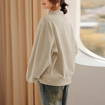 ドゥー ベル Doux Belle ハーフジップハイネック×ビッグカラースウェット レディース トップス （ベージュ）｜詳細画像