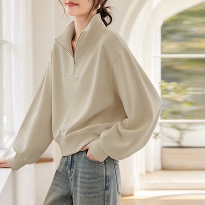 ドゥー ベル Doux Belle ハーフジップハイネック×ビッグカラースウェット レディース トップス （ベージュ）｜詳細画像