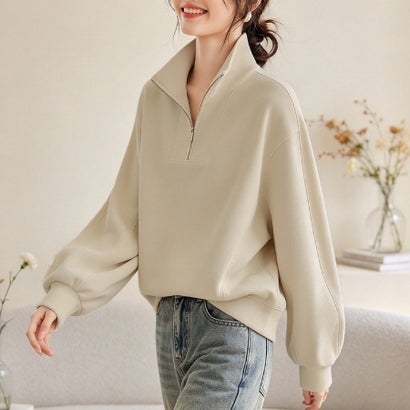 ドゥー ベル Doux Belle ハーフジップハイネック×ビッグカラースウェット レディース トップス （ベージュ）｜詳細画像