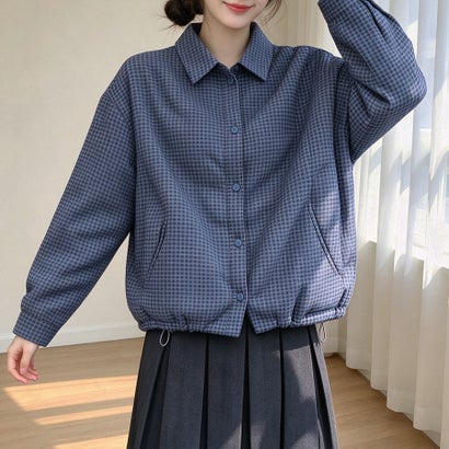 ドゥー ベル Doux Belle チェック柄襟付き長袖シャツ レディース トップス （ブルー）｜詳細画像