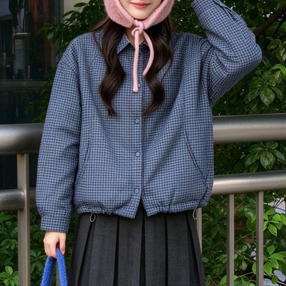 ドゥー ベル Doux Belle チェック柄襟付き長袖シャツ レディース トップス （ブルー）｜詳細画像