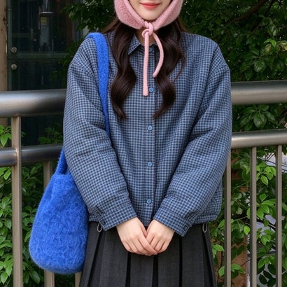 ドゥー ベル Doux Belle チェック柄襟付き長袖シャツ レディース トップス （ブルー）｜詳細画像
