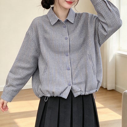 ドゥー ベル Doux Belle チェック柄襟付き長袖シャツ レディース トップス （ブラック）｜詳細画像