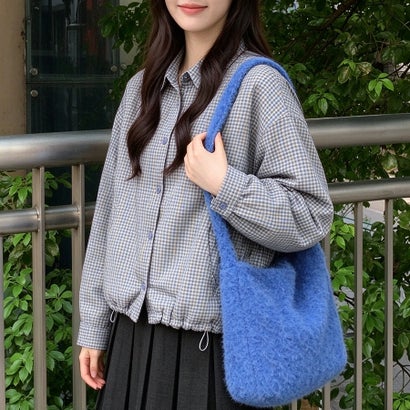 ドゥー ベル Doux Belle チェック柄襟付き長袖シャツ レディース トップス （ブラック）｜詳細画像