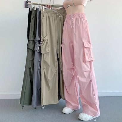 ドゥー ベル Doux Belle サイドポケット裾ドローストリングカーゴパンツ レディース パンツ （ピンク）｜詳細画像