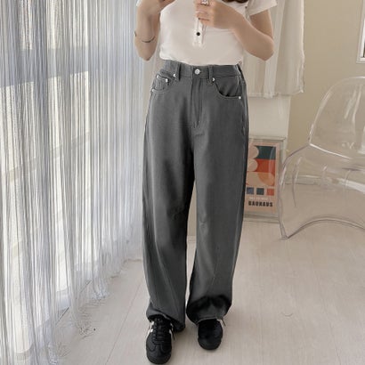 ストレートデニムパンツ ハイウエスト ボトムス （グレー*裏白）｜詳細画像