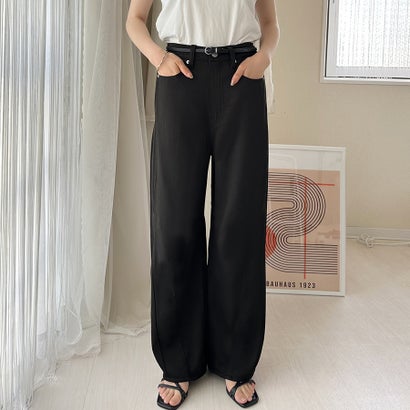 ストレートデニムパンツ ハイウエスト ボトムス （黒×黒）｜詳細画像