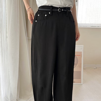 ストレートデニムパンツ ハイウエスト ボトムス （黒×黒）｜詳細画像