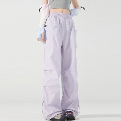 ドゥー ベル Doux Belle 裾ドロスト風ワイドパンツ レディース ボトムス （ライトパープル）｜詳細画像