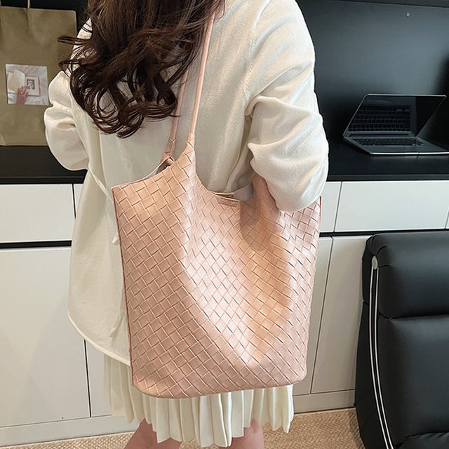 ミニバック付き×メッシュ編みトートバッグ レディース バッグ （ピンク）